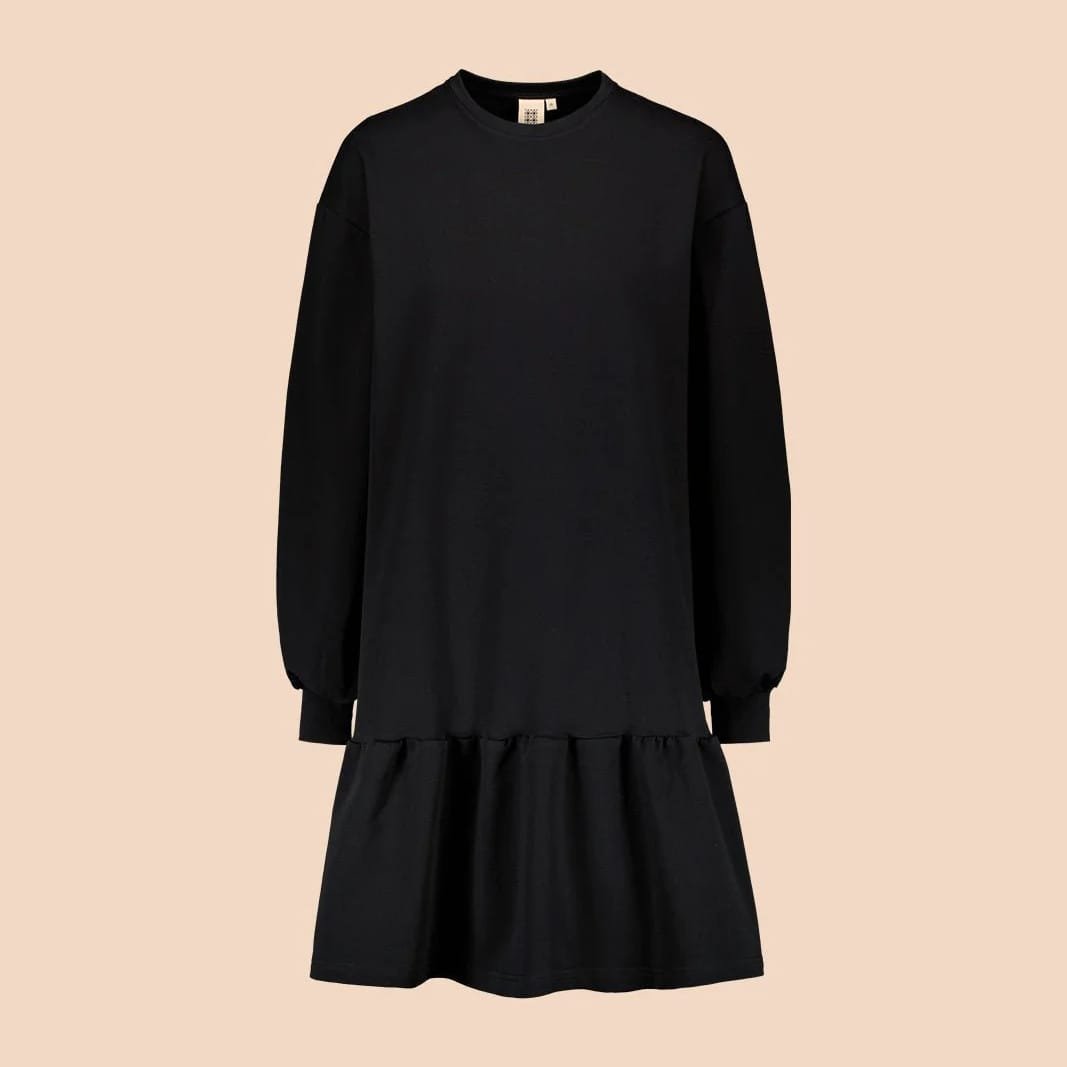 KAIKO aikuisten RUFFLE SWEATSHIRT DRESS, Black