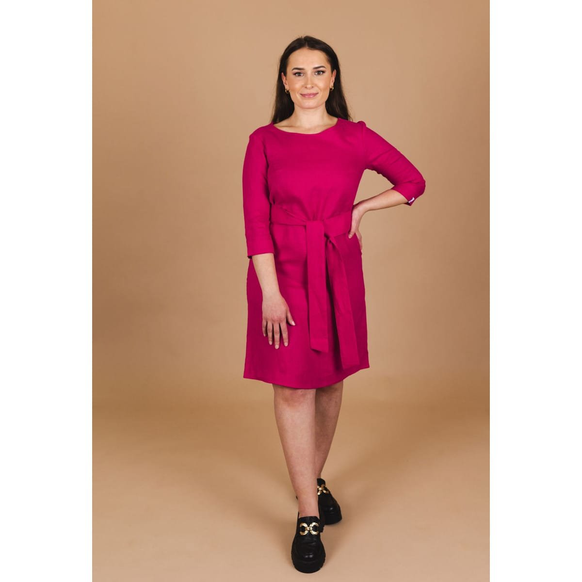 NAKOA aikuisten CLASSIC LINEN DRESS, Pink Peacokc