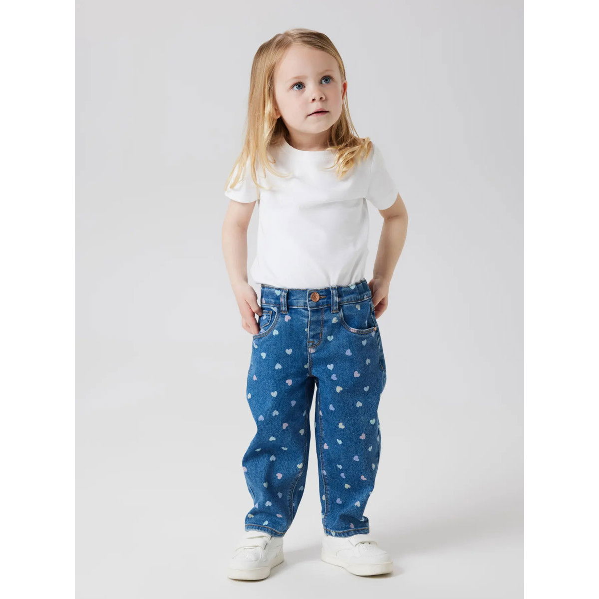 NAME IT NMFBELLA 3555 farkut, Denim Blue/HEARTS