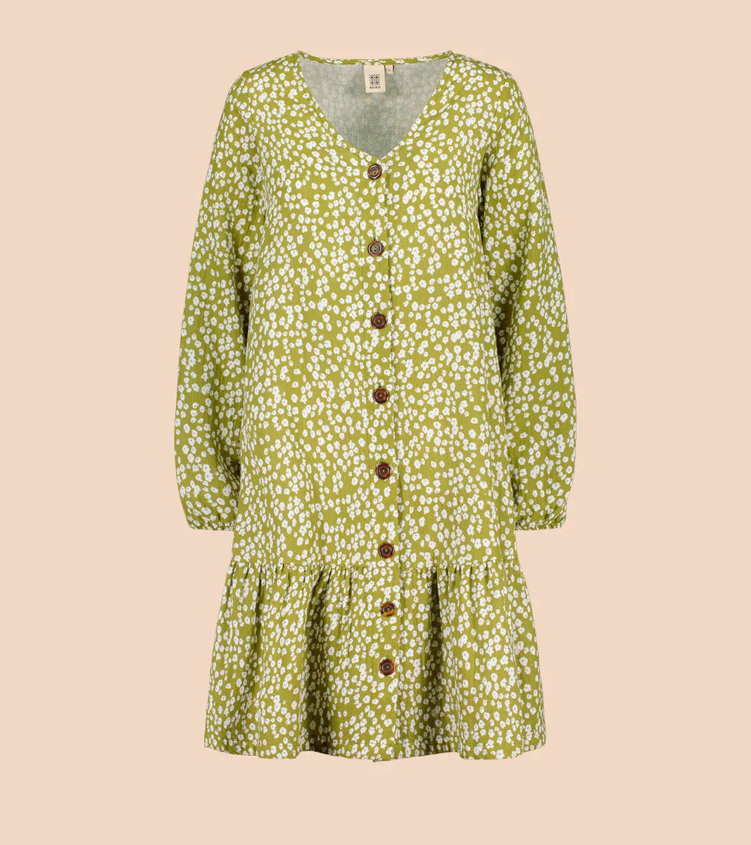 KAIKO RUFFLE BUTTON DRESS mekko, Flora Olive