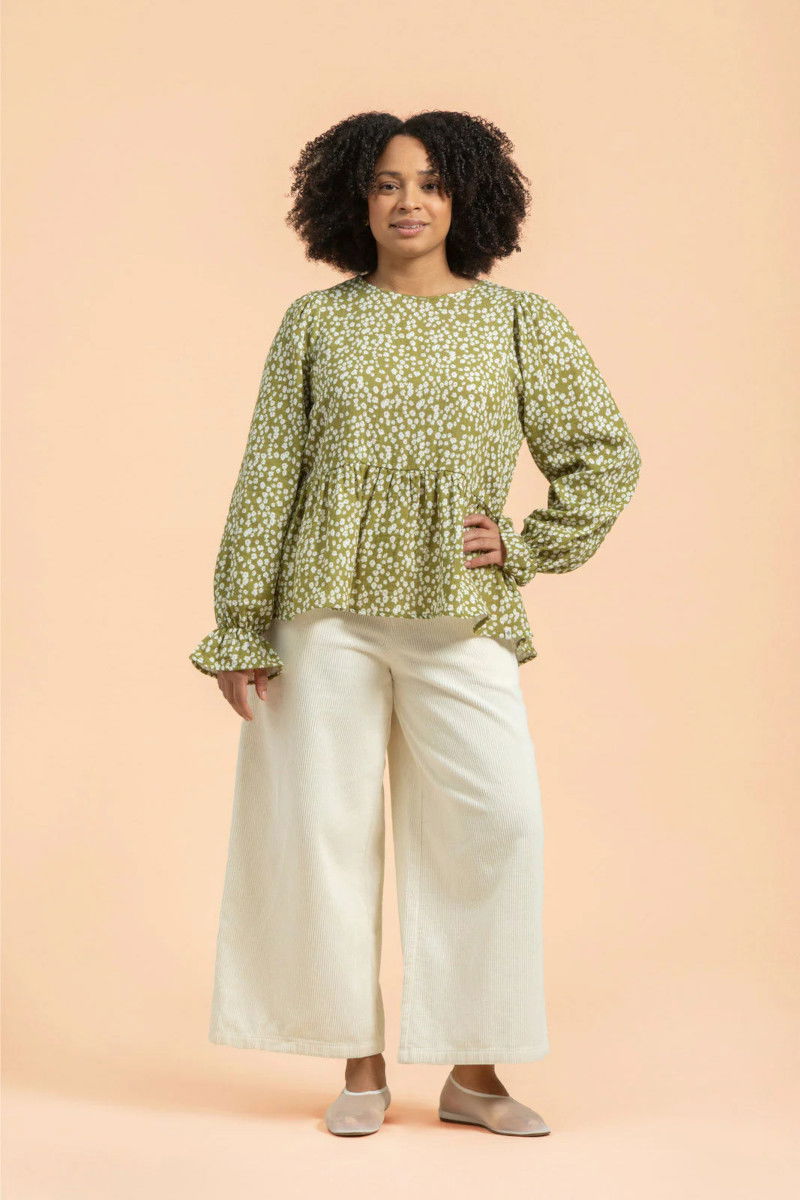 KAIKO FLOUNCE BLOUSE, Flora Olive