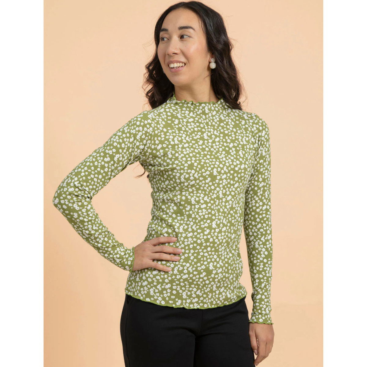 KAIKO RIB TURTLENECK poolopaita, Flora Olive